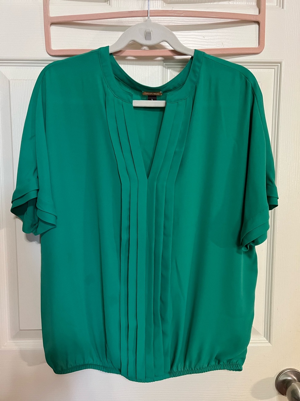 Dana Buchman Emerald Green Pleated Short-Sleeve Blouse